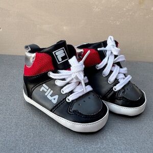 4/$15 FILA Infant Soft Bottom Black and Red High-Top Sneakers - Size 0-6months